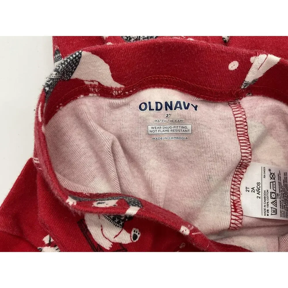 Old‎ Navy Pajama Set Kids 2T Red Polar Bear Print Long Sleeve Shirt Pants Winter